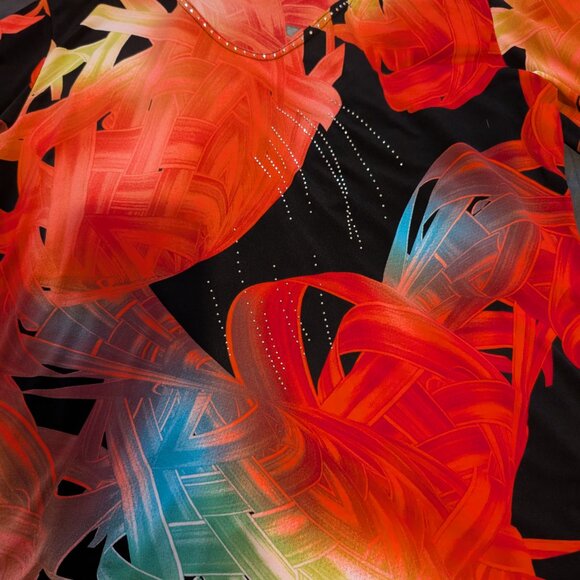 Valentina Signa Abstract 3/4 Long Sleeve Pull Over Stretchy Blouse Shirt Medium - Picture 3 of 8